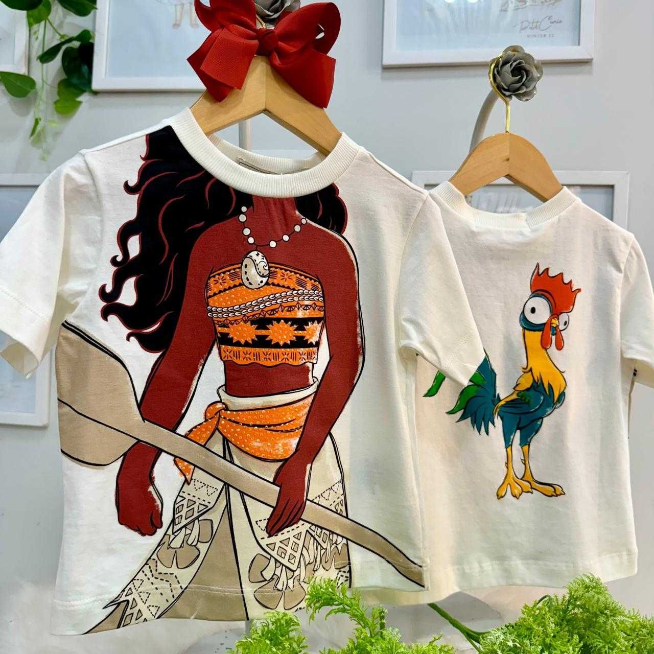 Blusa Infantil Animê Off White/Marrom Moana Princesas Aplique Pedrarias Disney