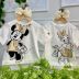 Blusa Infantil Animê Off White Minnie Dourada Frente Verso Margarida Aplicação Laço Dourado Strass