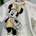 Blusa Infantil Animê Off White Minnie Dourada Frente Verso Margarida Aplicação Laço Dourado Strass