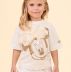 Blusa Infantil Animê Off White Minnie Dourada Laço Em Tule Com Aplicação de Flores Bordadas e Brilho