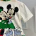 Conjunto Infantil Animê Blusa Off White Minnie Mickey Strass Shorts Verde Liso Laço Cintura