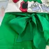 Conjunto Infantil Animê Blusa Off White Minnie Mickey Strass Shorts Verde Liso Laço Cintura