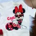 Blusa Infantil Animê Off White Vermelha Minnie e Margarida Estampa Frente Verso Strass