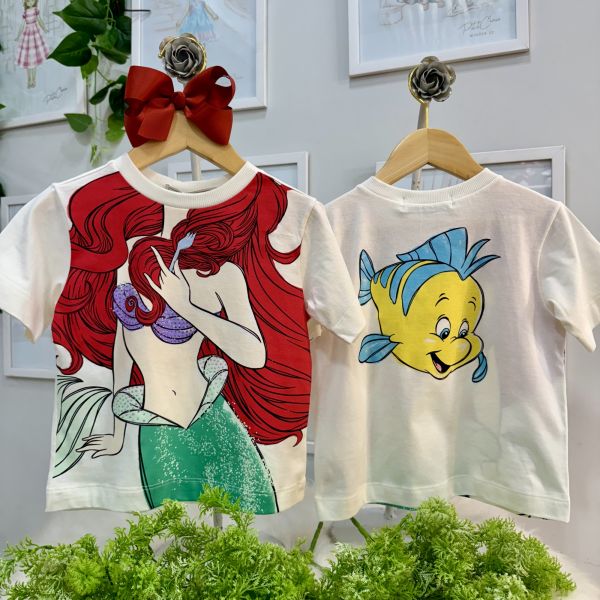 Blusa Infantil Animê Off White/Vermelho Ariel Aplique Pedrarias Roxas Disney