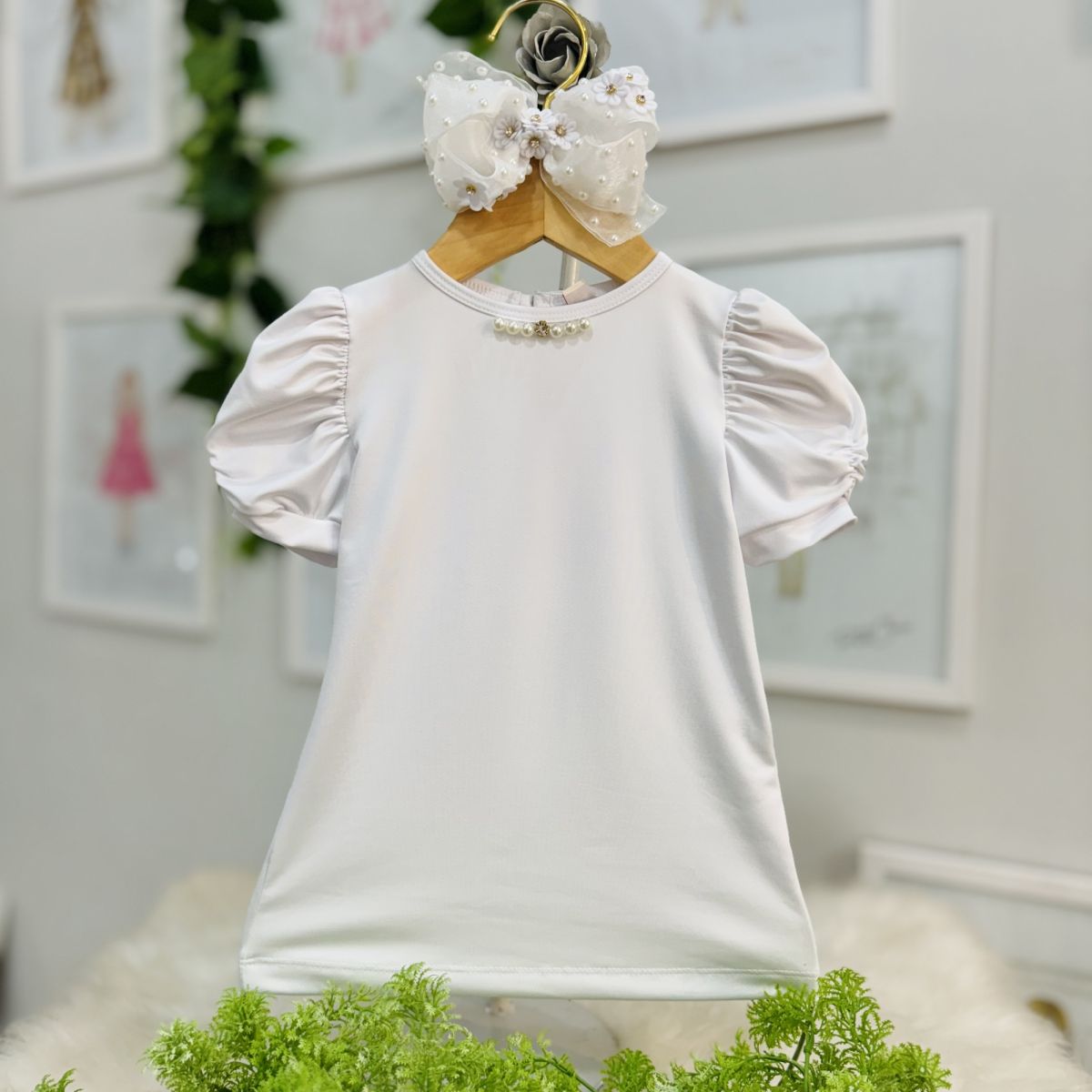 Blusa Infantil Yoyo Branca Lisa Strass Pérolas