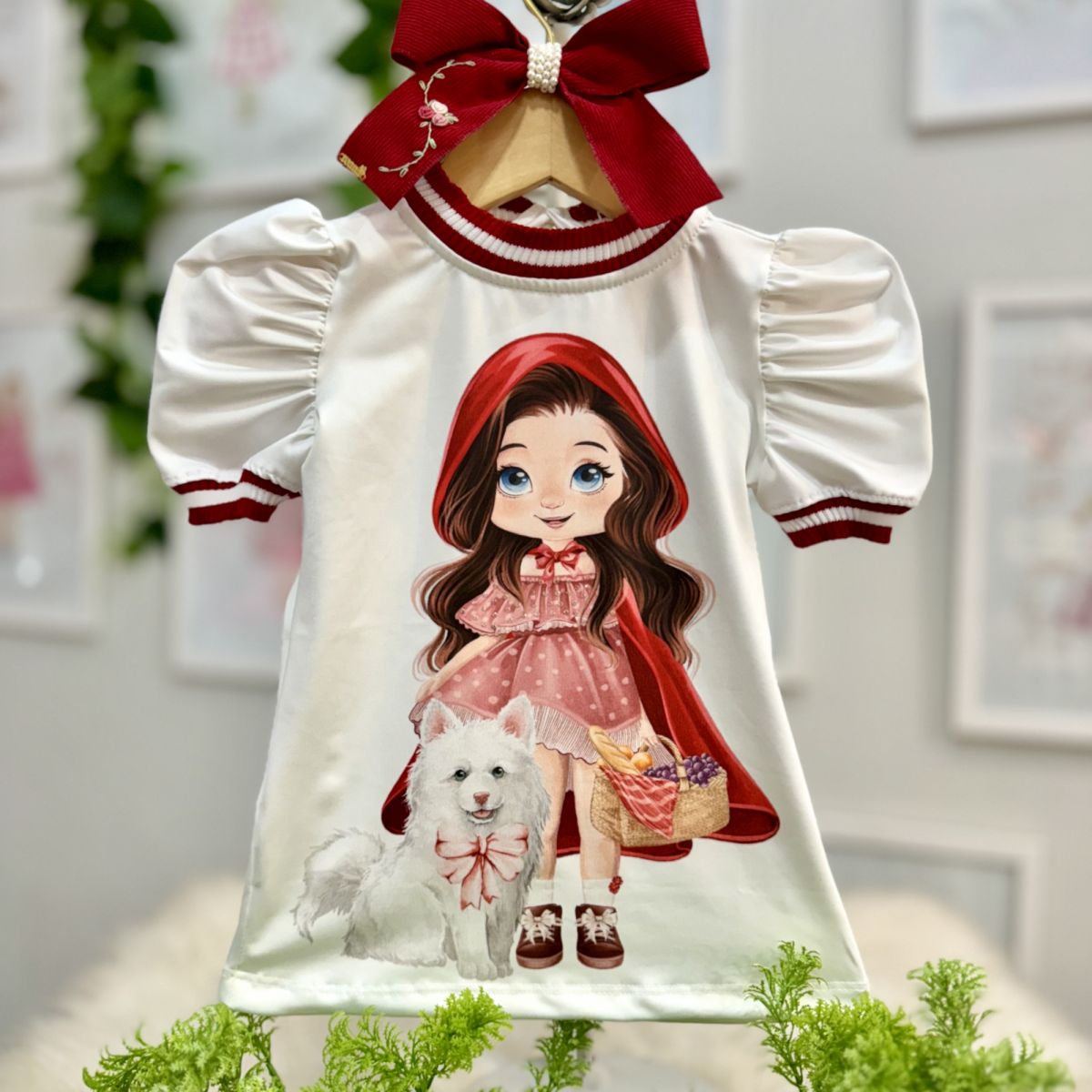 Blusa Infantil Yoyo Branco/Vermelho Gola vermelho/Branco Chapeuzinho