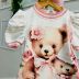 Blusa Infantil yoyo Off White Gola Rosa Urso Flor Rosa