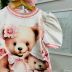 Blusa Infantil yoyo Off White Gola Rosa Urso Flor Rosa