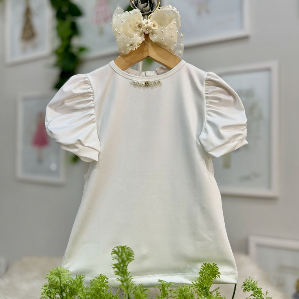 Blusa Infantil Yoyo Off White Lisa Strass Pérolas