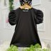 Blusa Infantil Yoyo Preto Lisa Strass Pérolas