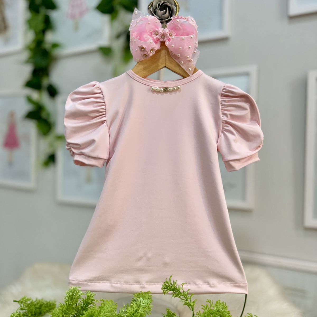 Blusa Infantil Yoyo Rosa Lisa Strass Pérolas