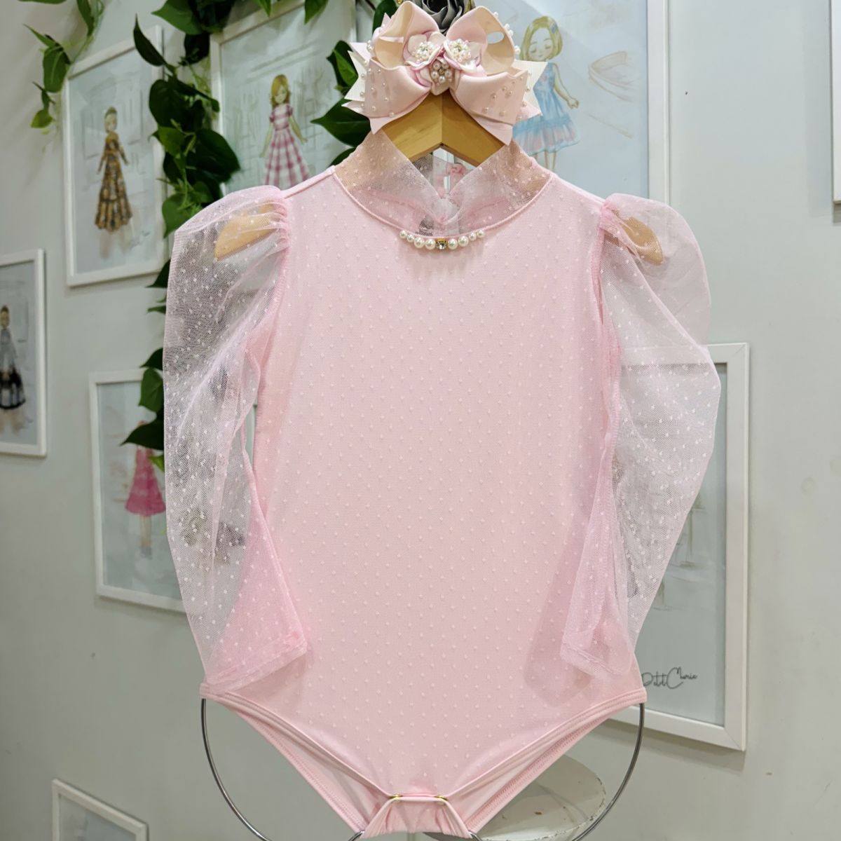 Body Infantil Feminino Rosa Sobrep. POA Pérolas e Strass