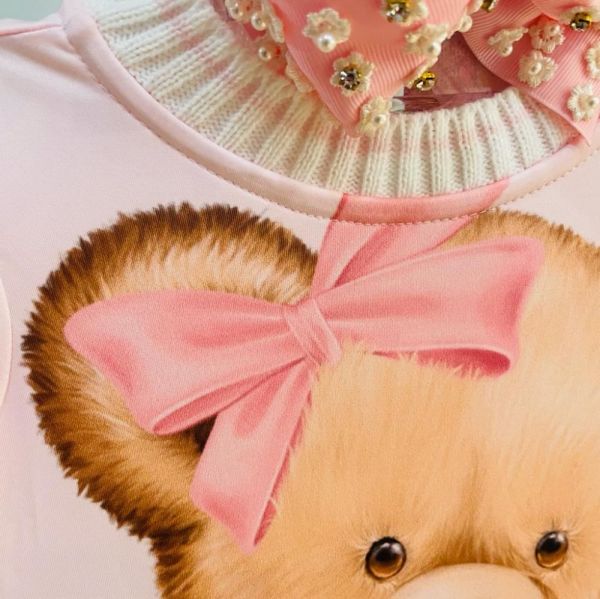 Conjunto Feminino Infantil Yoyo Rosa Manga Longa Boneca com Calça de Ursas  na EuroBabyKids