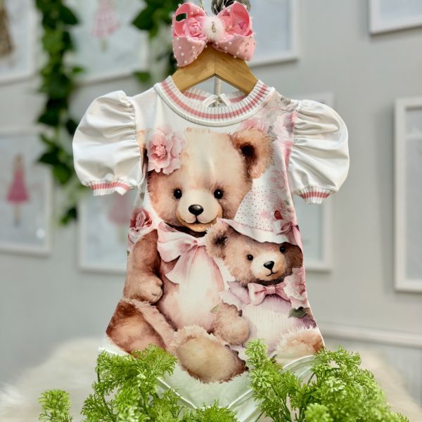 Body Infantil Yoyo Rosa Claro Gola Rosa/Branco Urso