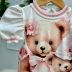 Body Infantil Yoyo Rosa Claro Gola Rosa/Branco Urso