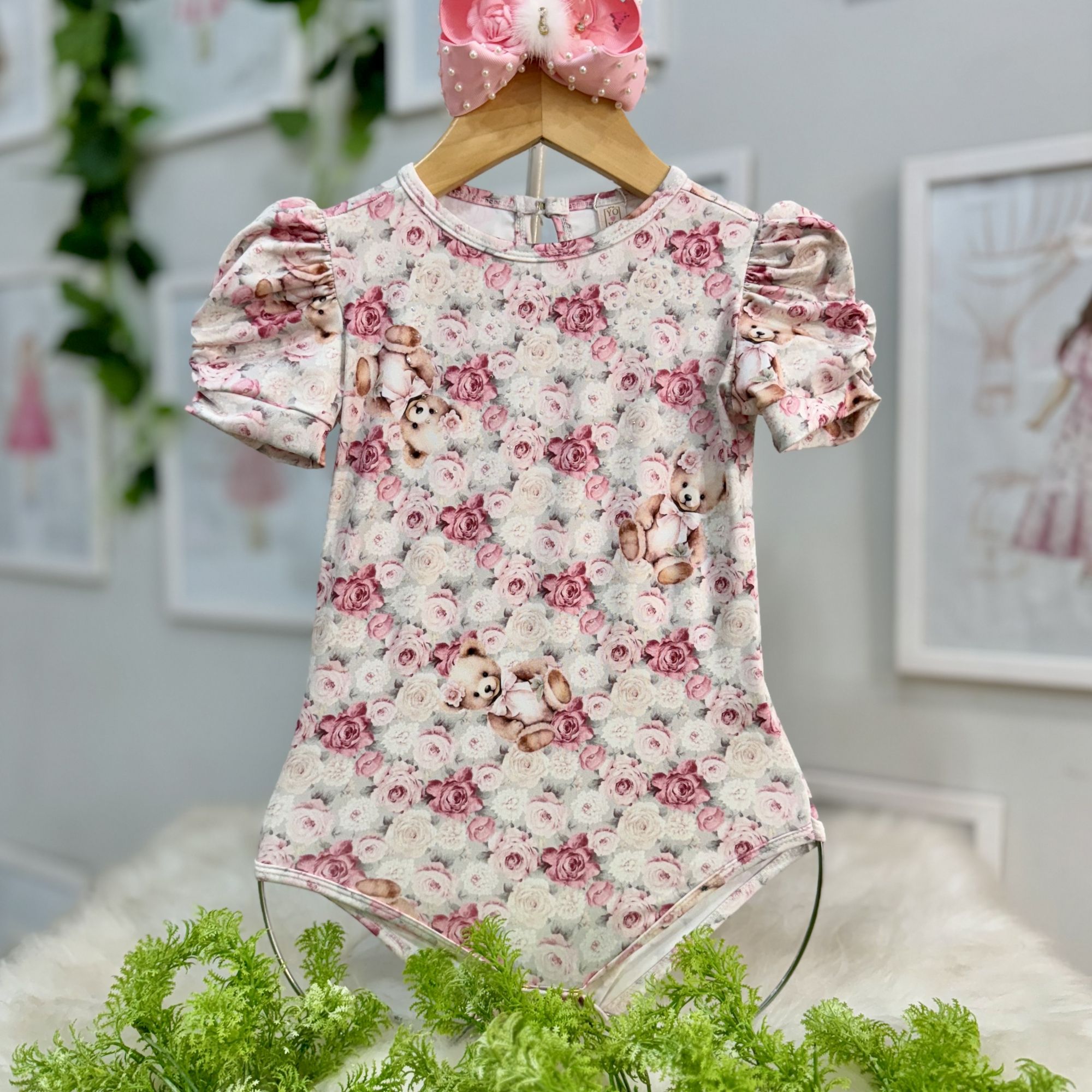 Body Infantil Yoyo Rosa Pink Floral strass