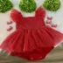 Body Vestido Bambollina Vermelho Aplic.Tule Poá Prata Brilho