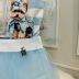 Body Vestido Infantil Yoyo Azul Cachorrinha Floral Strass Sobrep.Saia Tule Strass