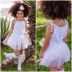 Body Vestido Infantil Yoyo Branco Borboletas Paetês Sobrep.Tule Floral Holográfico Asas Costas