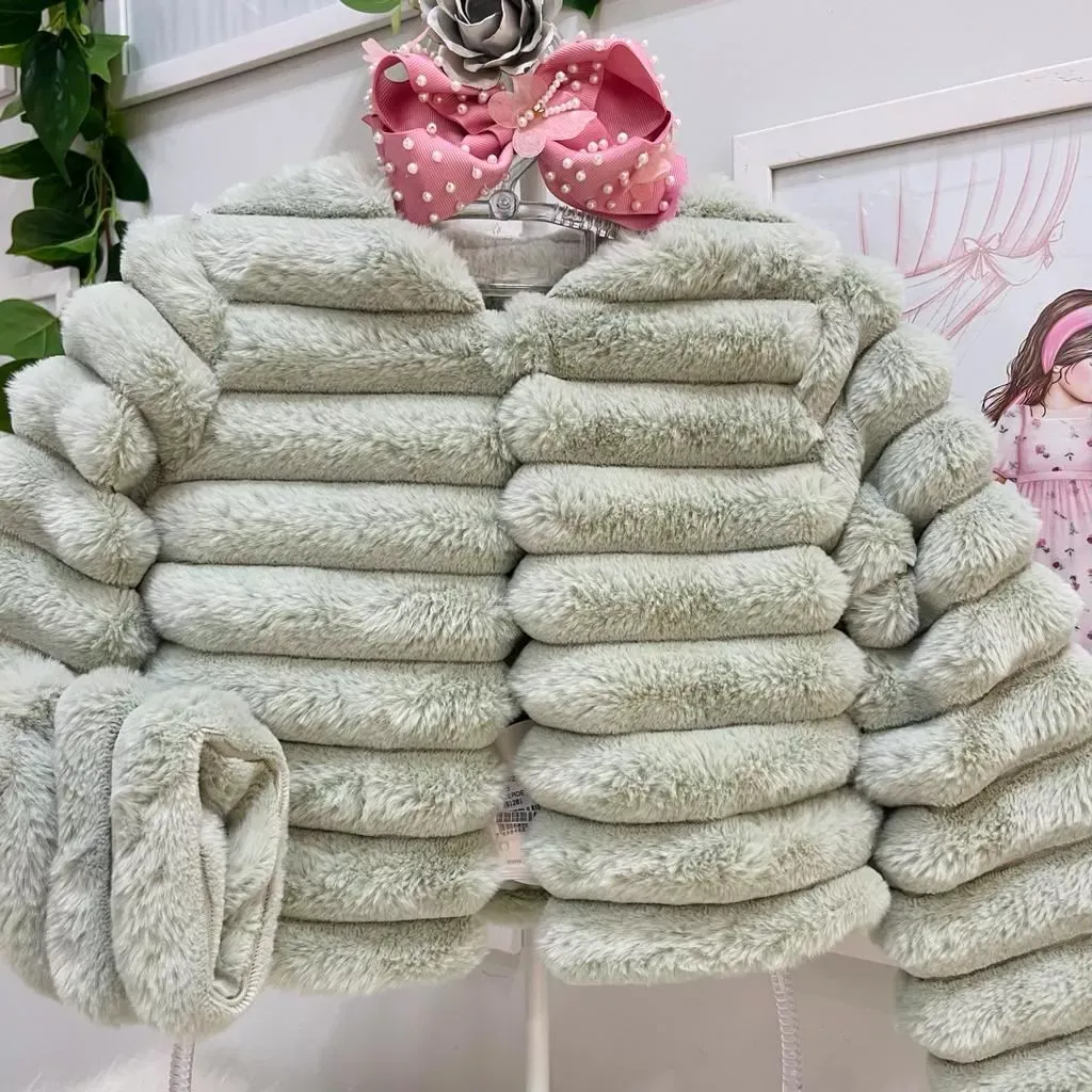 Bolero Infantil Petit Cherie de Pelúcia Verde Sálvia