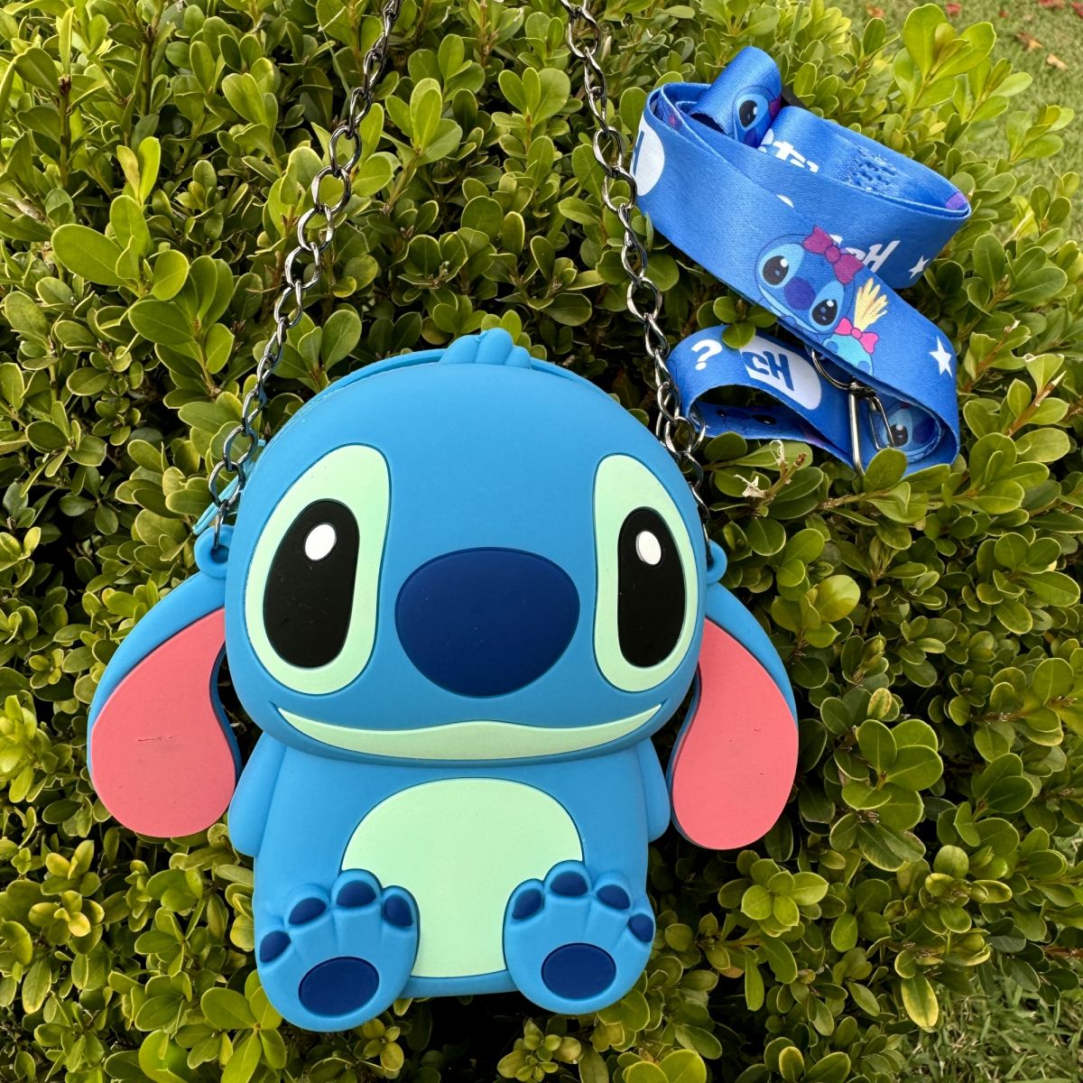 Bolsa Infantil Euro Baby Kids Azul Stitch Orelha para Baixo Emborrachado com Alça Dupla