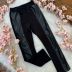 Calça Infantil Feminina Momi Preta Legging com Detalhe em Couro