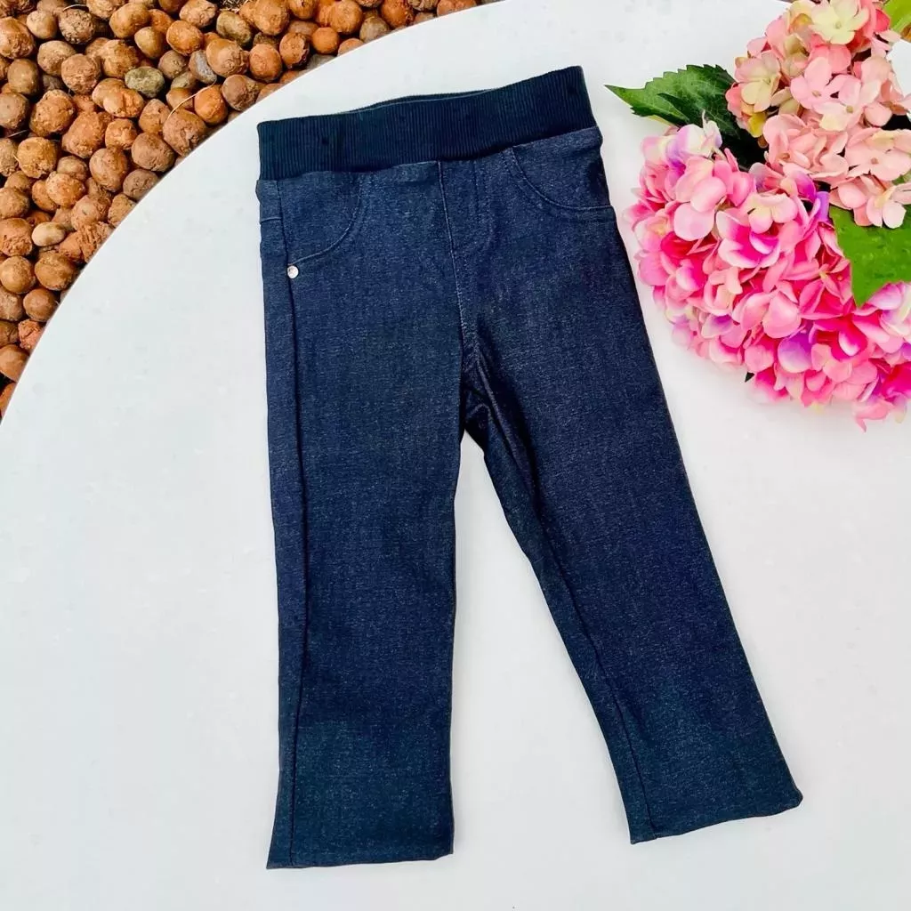 Calça Infantil Jeans Fake Lavagem Escura Music Time Mon Sucré