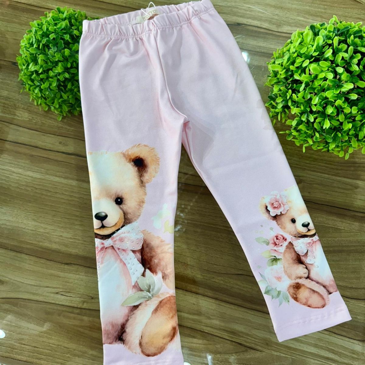 Calça Infantil Yoyo Rosa Ursinha Strass