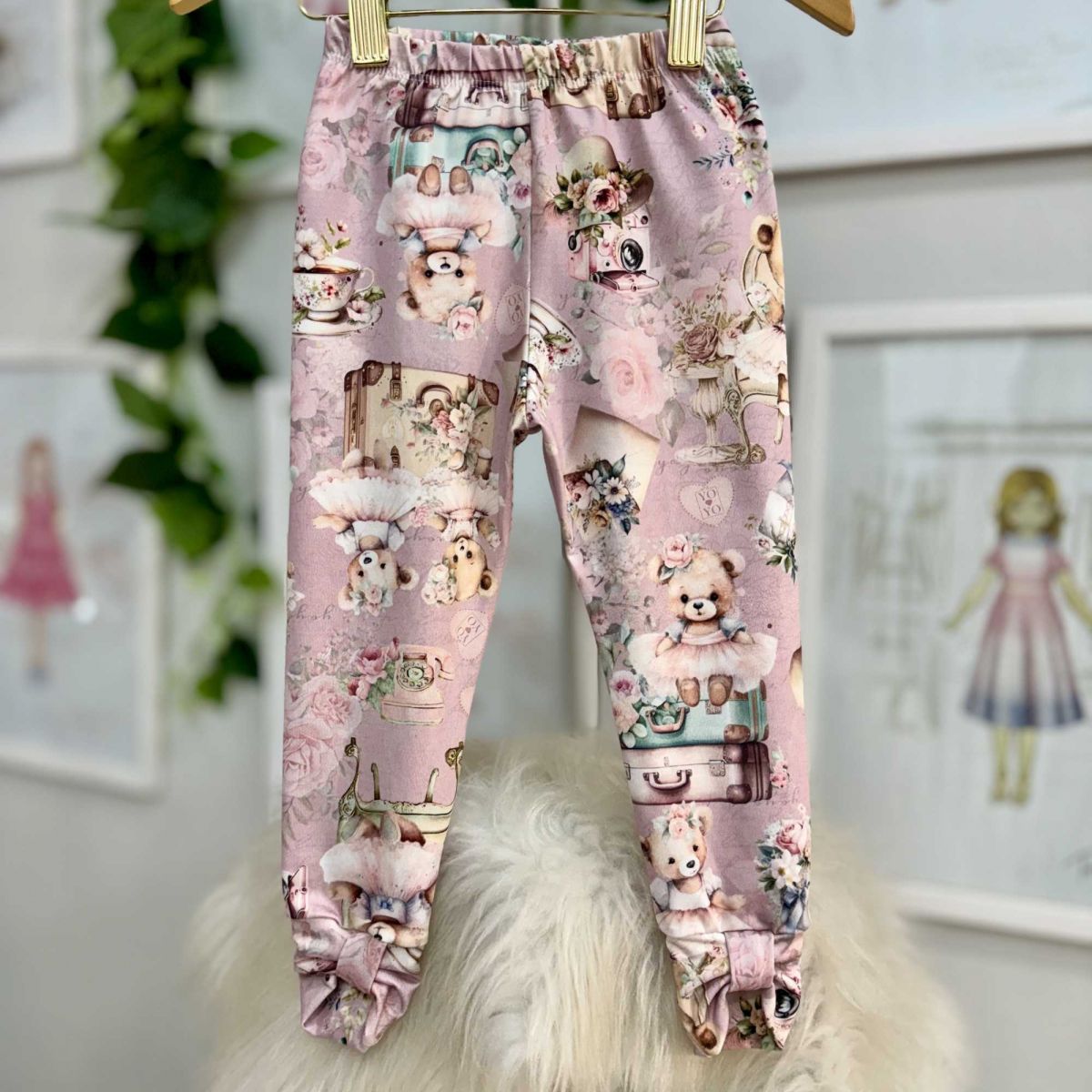 Calça Infantil Yoyo Rosê Ursos e Flores