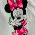 Camisa Infantil Animê Off White Patch Minnie Botões Escondidos Estampa Colorida Frente e Verso