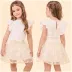 Conjunto Infantil Animê Blusa Off-White Manga Borboleta Saia Off White Tule Brilho Flores 3D