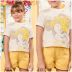 Conjunto Infantil Animê Blusa Off White Minnie Bordado Amarelo Short Sarja Liso Amarelo