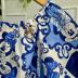 Conjunto Infantil Animê Blusa Off White Tons de Azul Saia Azulejos Renda Aplique Strass Disney