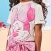 Conjunto Infantil Animê Blusa Off White Tons de Rosa Minnie Laço Strass / Saia Tons De Rosa Laço 