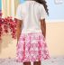 Conjunto Infantil Animê Blusa Off White Tons de Rosa Minnie Laço Strass / Saia Tons De Rosa Laço 