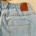 Conjunto Infantil Animê Off White Manga Jeans Shorts Jeans Multilaços Bolsos