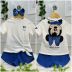 Conjunto Infantil Animê Off-White Minnie Amarração Estampa Verso Strass Shorts Azul Aplic. Strass 