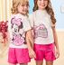 Conjunto Infantil Animê Off White/ Shorts Pink Minnie Aplique Strass Disney