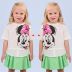 Conjunto Infantil Animê T-Shirt Off White/Tons De Rosa Shorts Verde Minnie Disney