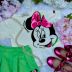 Conjunto Infantil Animê T-Shirt Off White/Tons De Rosa Shorts Verde Minnie Disney