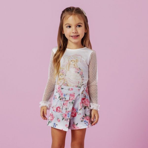 Conjunto Feminino Infantil Petit Cherie Blusa Mangas Tule Ursas Estampada e  Shorts com Zíper na EuroBabyKids