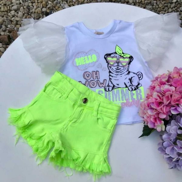 Conjunto Feminino Infantil Petit Cherie Blusa Mangas Tule Ursas Estampada e  Shorts com Zíper na EuroBabyKids