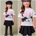 Conjunto Infantil Disney Mickey e Minnie Blusa com Laço e Shorts Saia Preto