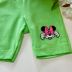 Conjunto Infantil Feminino Animê Minnie e Mickey Blusa Off-White Strass Shorts Verde Neon Bordado