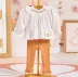 Conjunto Infantil Feminino Bambollina Bata Off-White Bordada Renda Calça Marrom Canelada