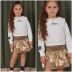 Conjunto Infantil Feminino Bambollina Blusa Off-White Moletinho Saia Metaliz Dourada