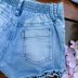 Conjunto Infantil Feminino Kukixo Jeans Jaqueta Manga Longa e Shorts Bordado Babados