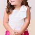 Conjunto Infantil Feminino Momi Blusa Off-White Laço Ombro Saia Pink Flores Bordadas