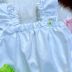 Conjunto Infantil Feminino Momi Blusa Off-White Shorts Saia Verde Neon Flores Bordadas