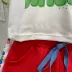 Conjunto Infantil Feminino Mon Sucre Blusa Off-White Dias Bons Virão Manga Bufante e Shorts Vermelho